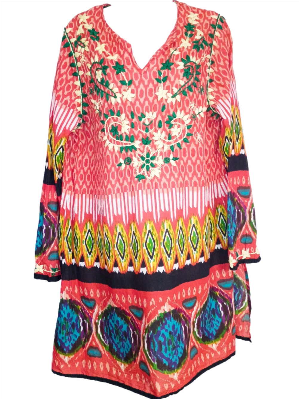 J. Peterman Coral Multi-Color Embroidered Midi Dress